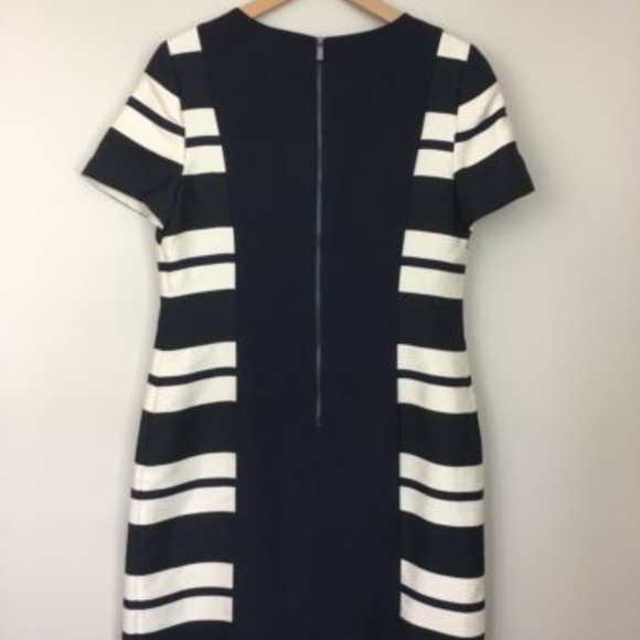 Vince Camuto navy white striped dress jeweled neck - Picture 2 of 3